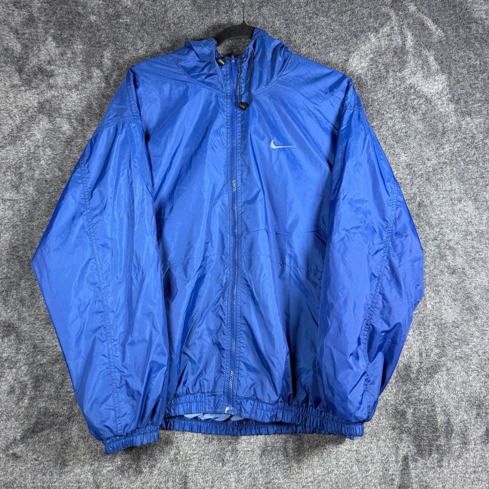 Nike Blue Hooded Windbreaker Jacket Full Zip Swoosh Logo Size XL